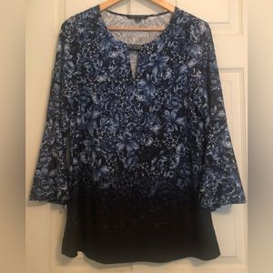 Zac & Rachel Blue Floral Print Bell Sleeve Top